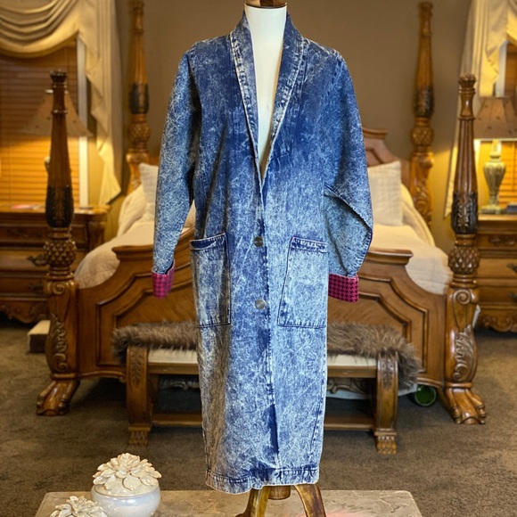 Vintage Jackets & Blazers - Vintage 80's Denim Acid Wash Duster Size Small